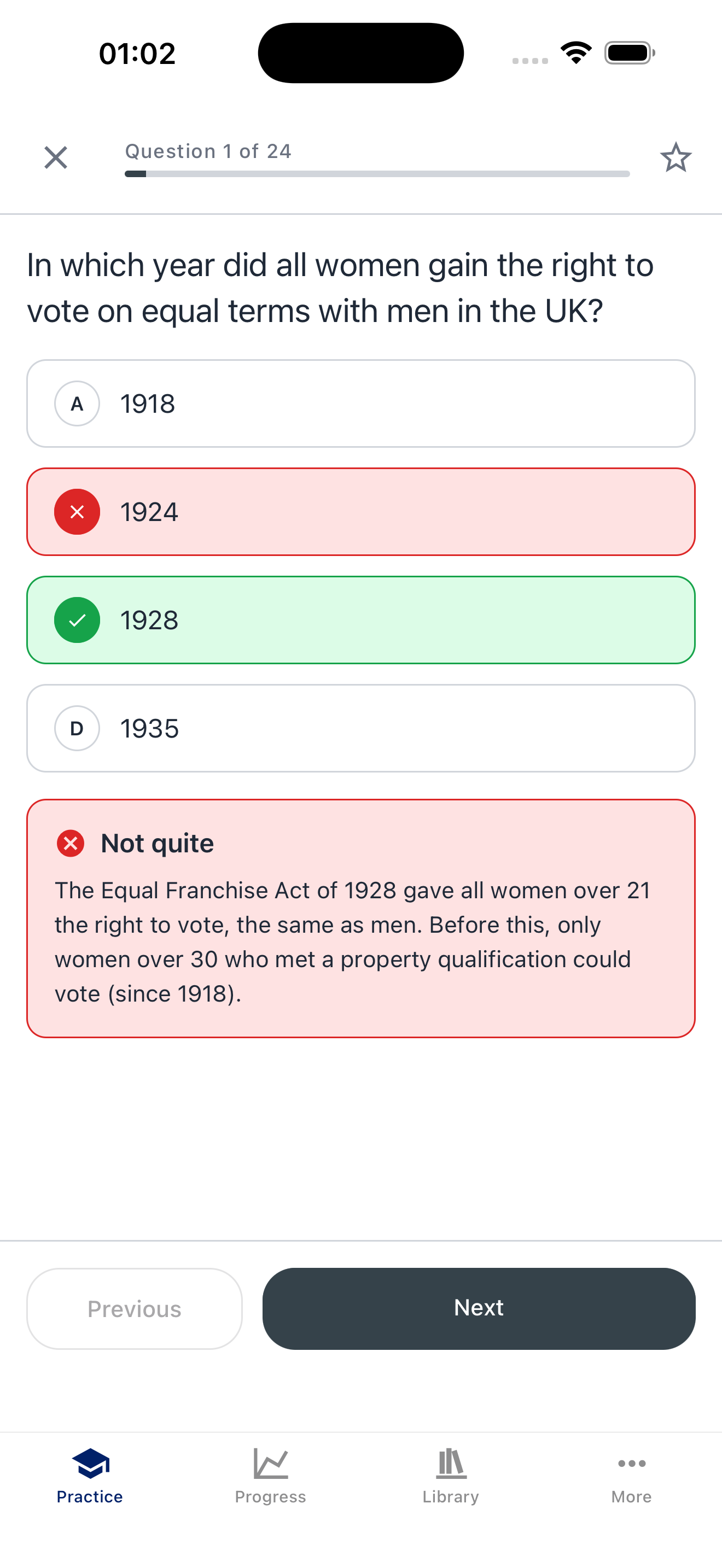 Quiz question with explanation